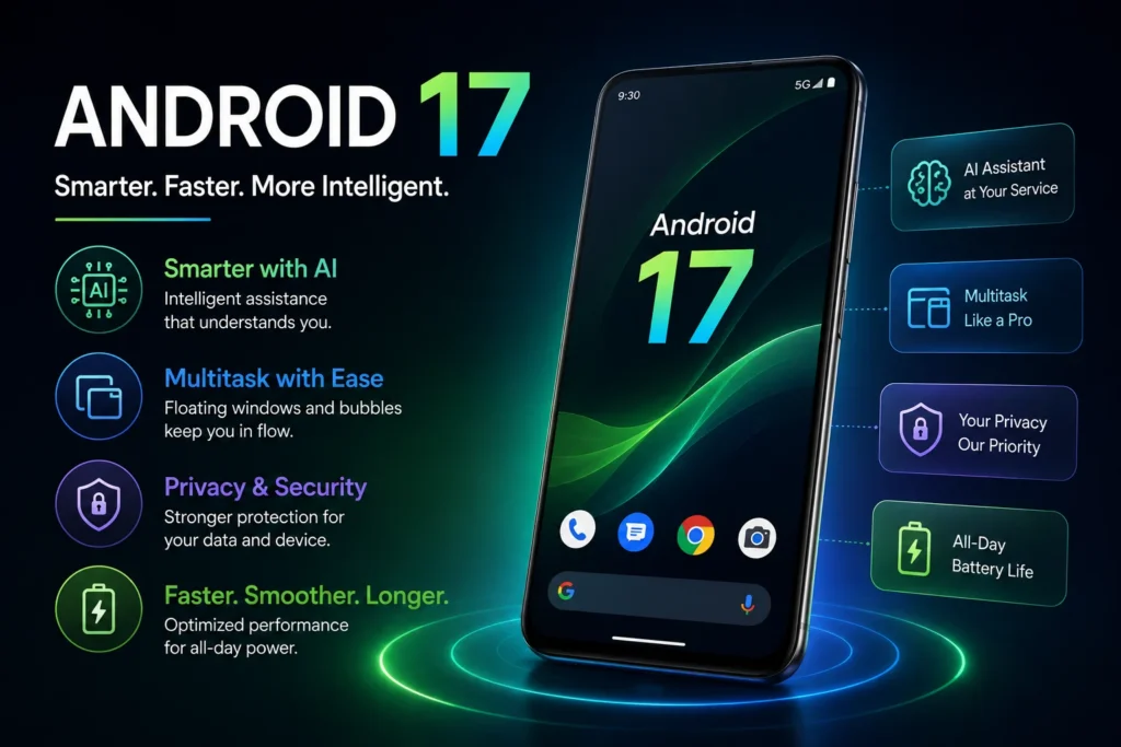 Android 17 Advantages new features like create reel short videos long videos for facebook youtube instagram