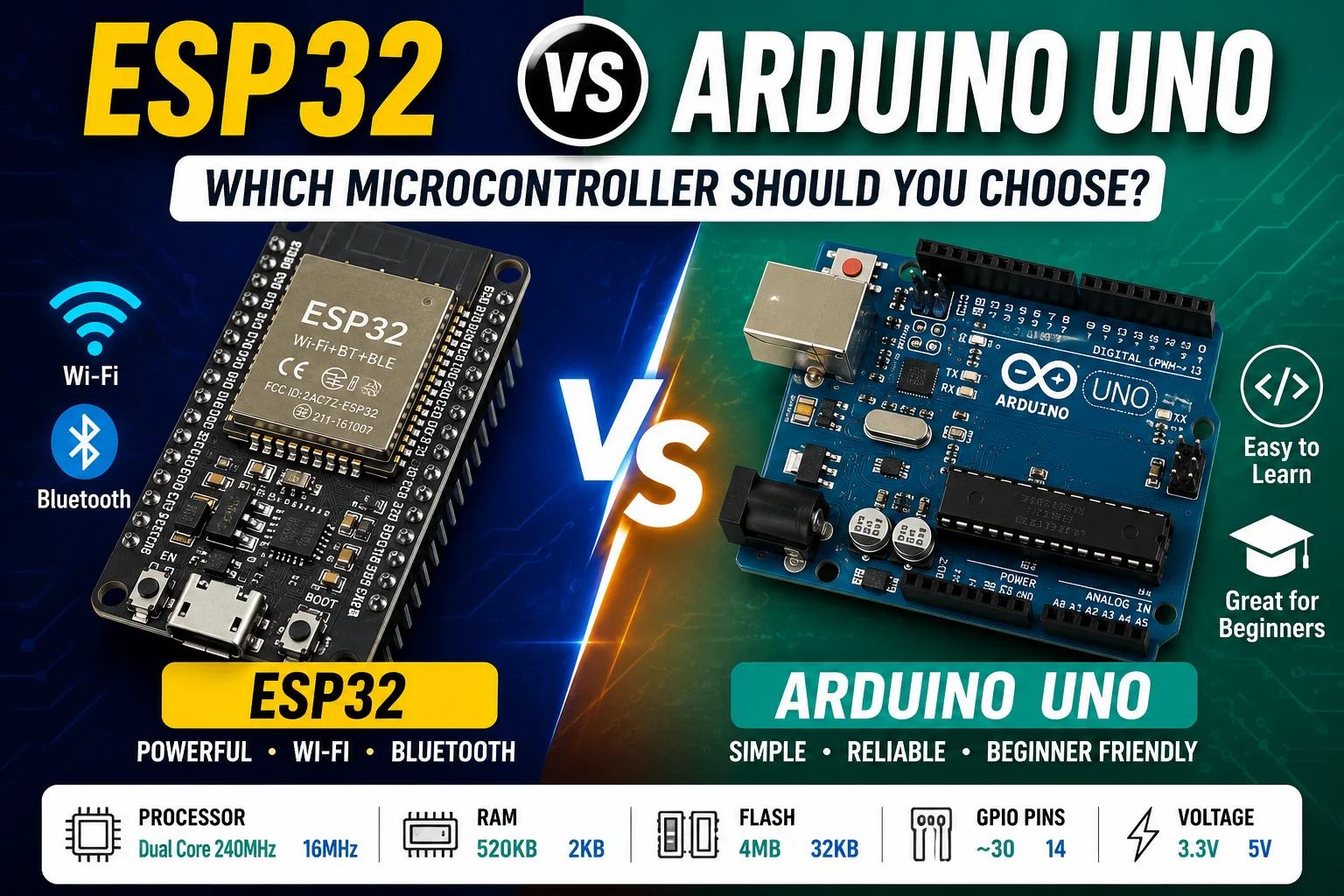 ESP32 vs Arduino Uno: Which Microcontroller Should You Choose?
