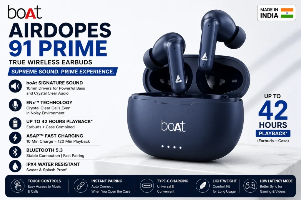 boat airdopes 91 prime earbuds
