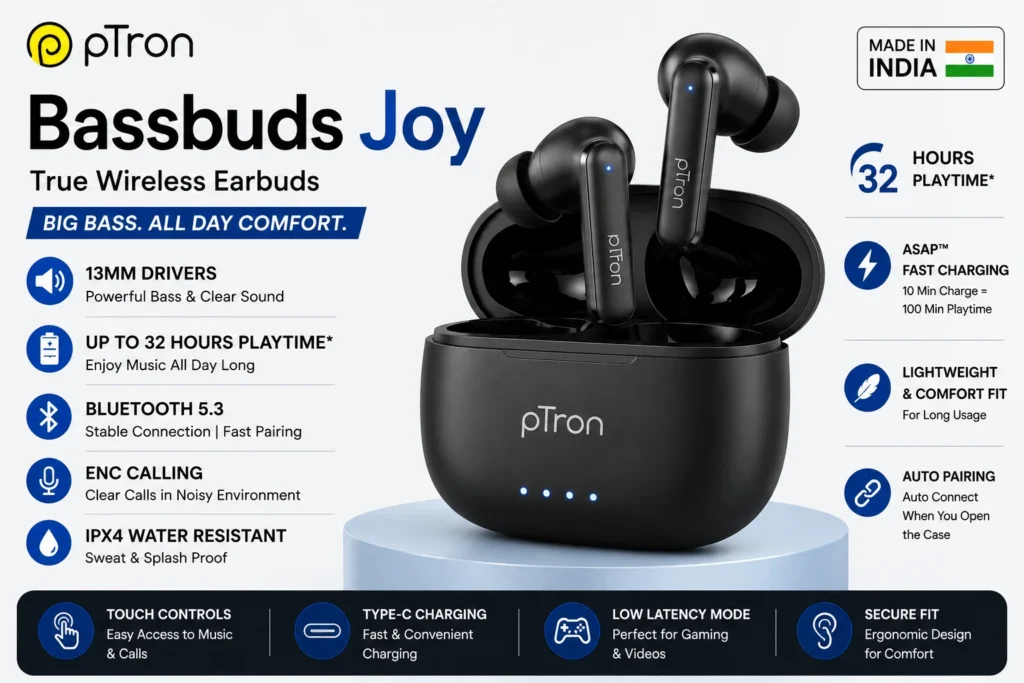 ptron bassbuds Joy Earbuds